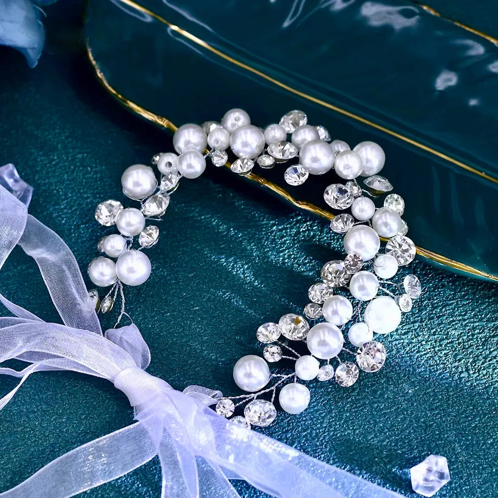 Wedding Hair Accessories - Pearl and Crystal Bridal Short Hair Vine
