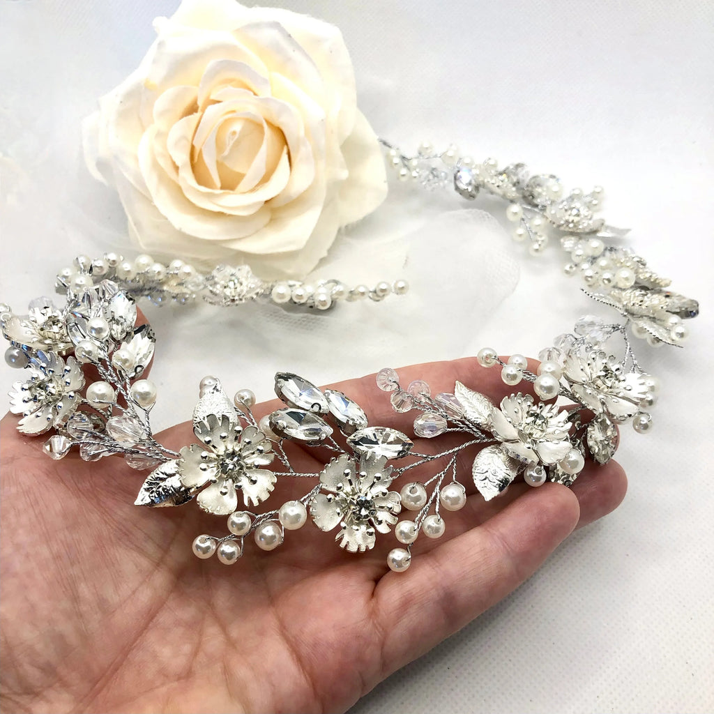Wedding Hair Accessories - Pearl and Crystal Bridal Headband - Available in Silver and Gold