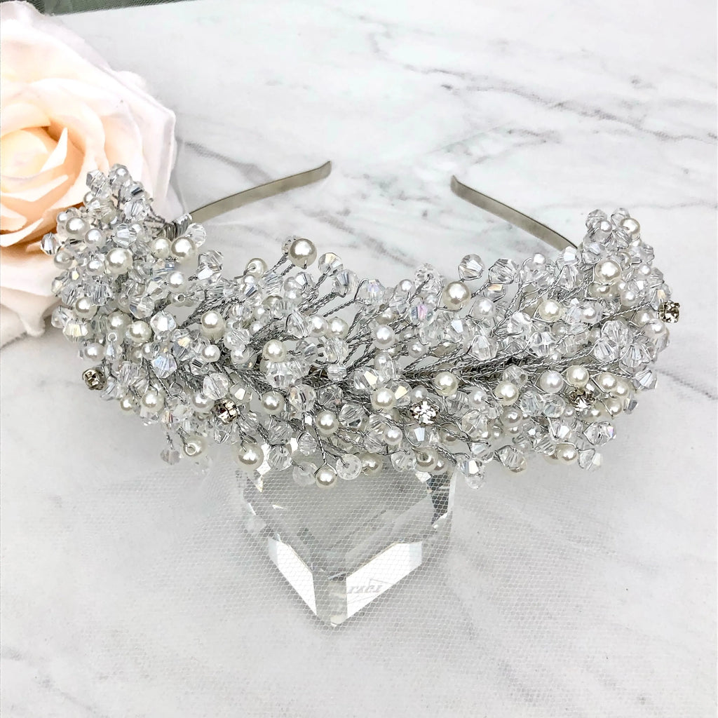 Wedding Hair Accessories - Silver Pearl and Crystal Bridal Headband