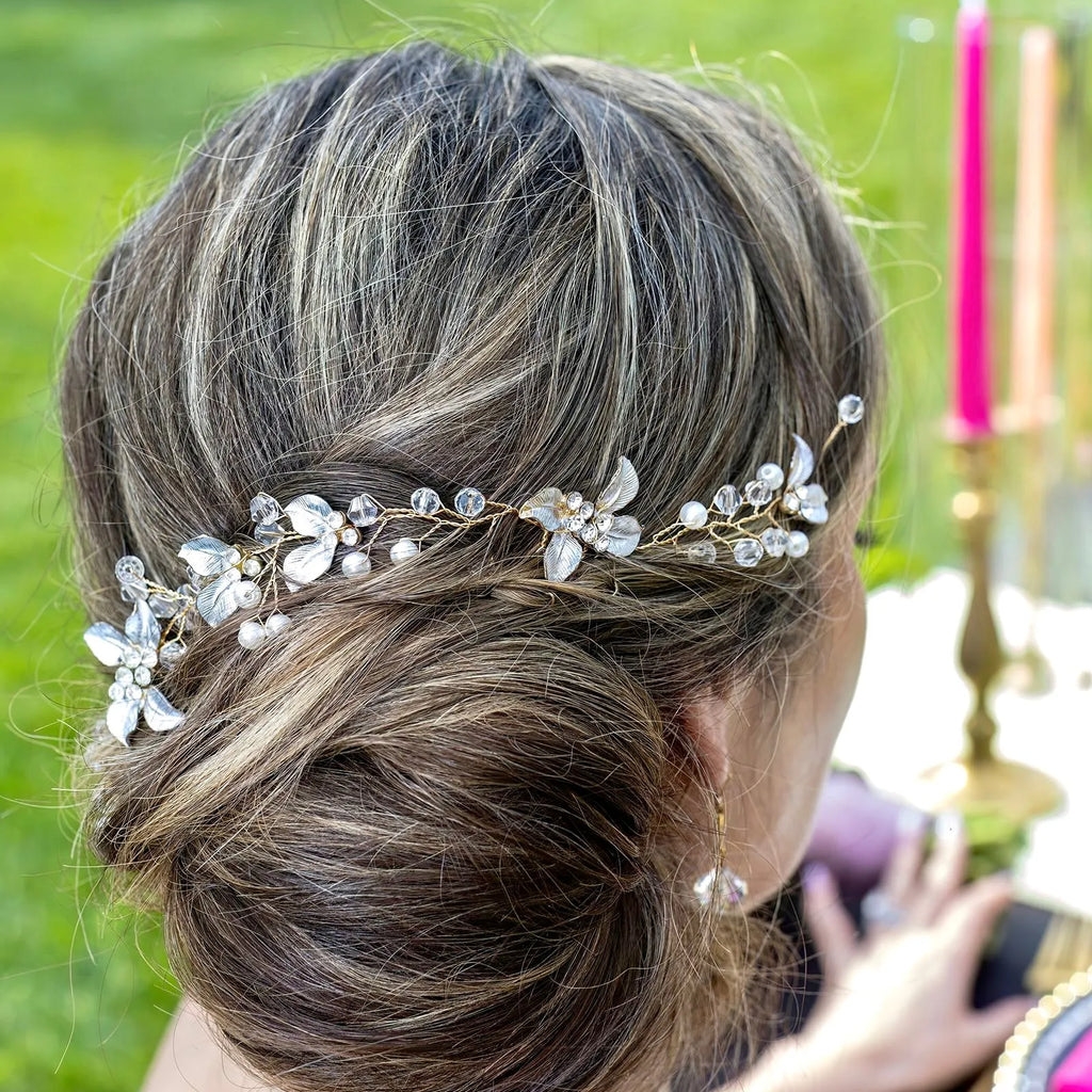 "Demi" - Pearl and Crystal Bridal Headband / Hair Vine - Available in Yellow Gold, Silver and Rose Gold