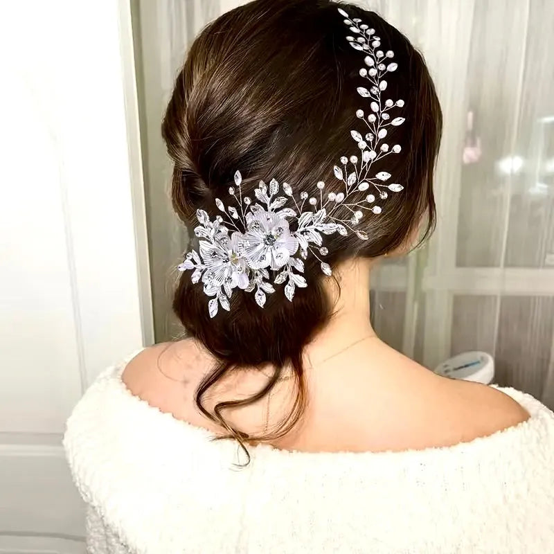 Wedding Hair Accessories - Silver Pearl and Crystal Bridal Headband/Vine