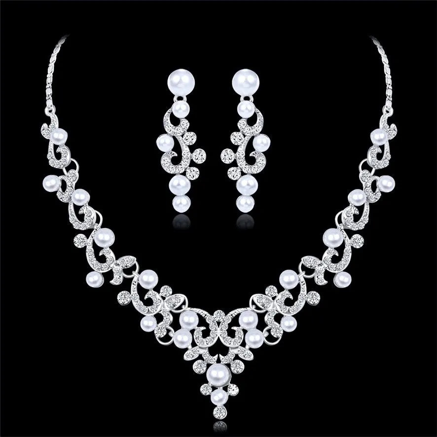 Pearl and Crystal Bridal Jewelry Set