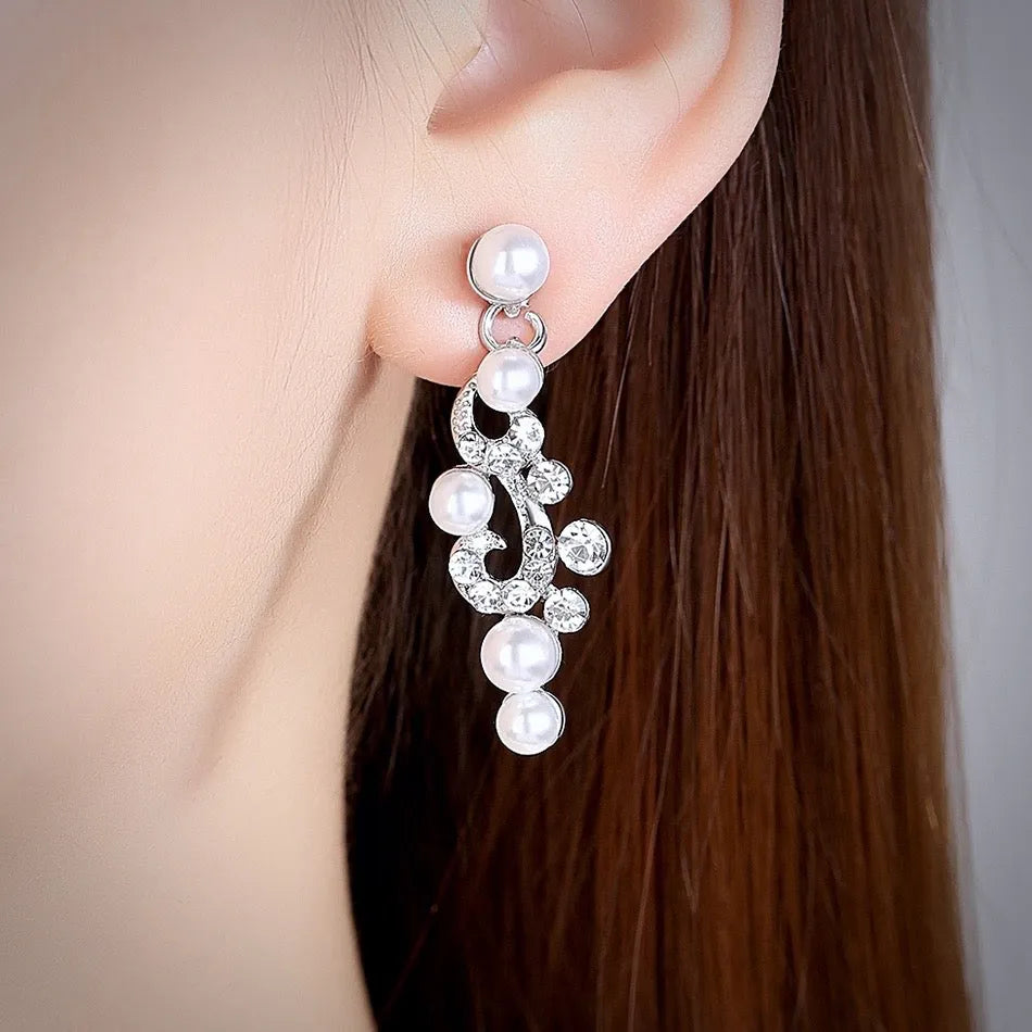 Mecresh Simulated Pearl Bridal Jewelry Set - Necklace, Earrings & Bracelet, Crystal Wedding Set, Gift Ready