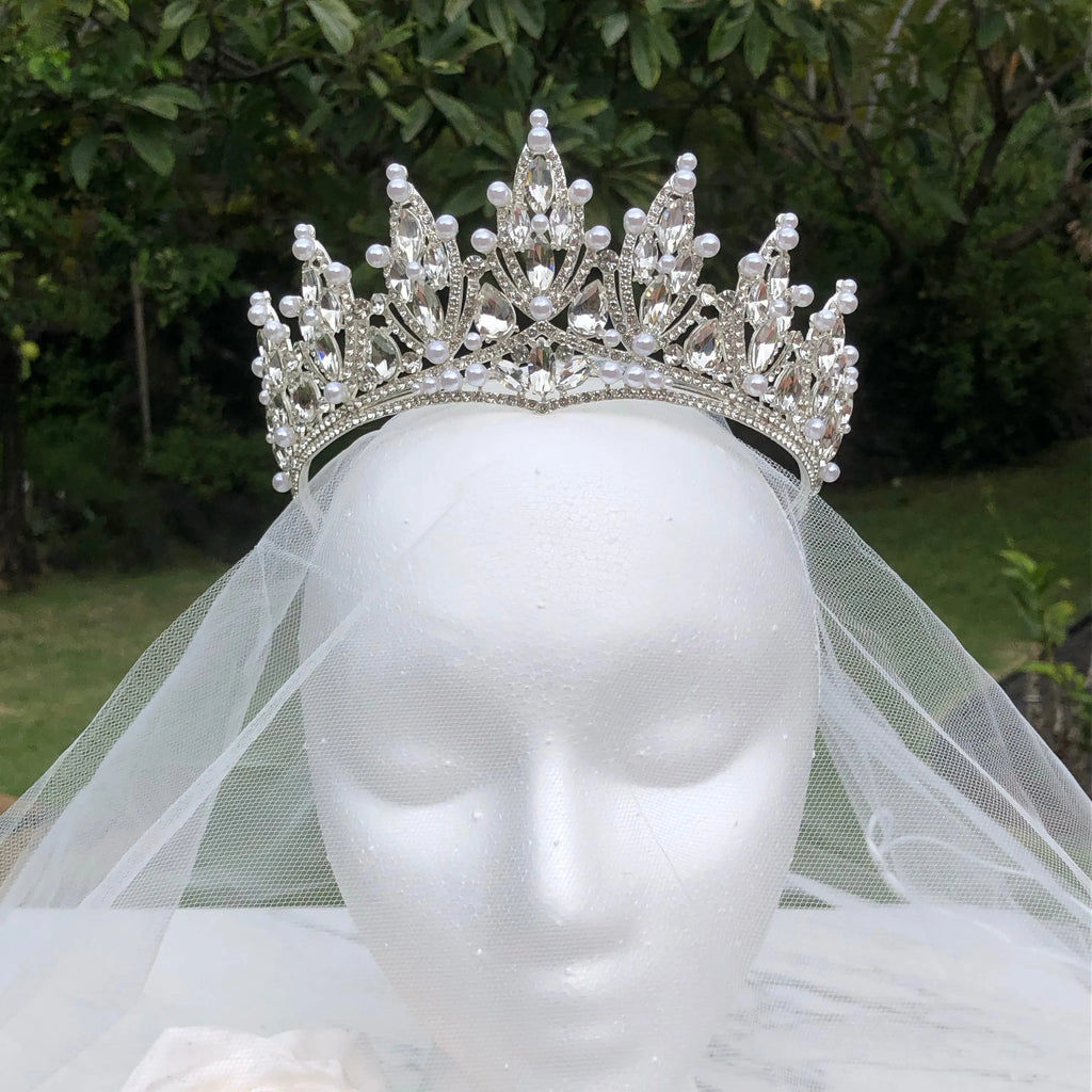 Wedding Hair Accessories - Silver Pearl and Crystal Bridal Tiara