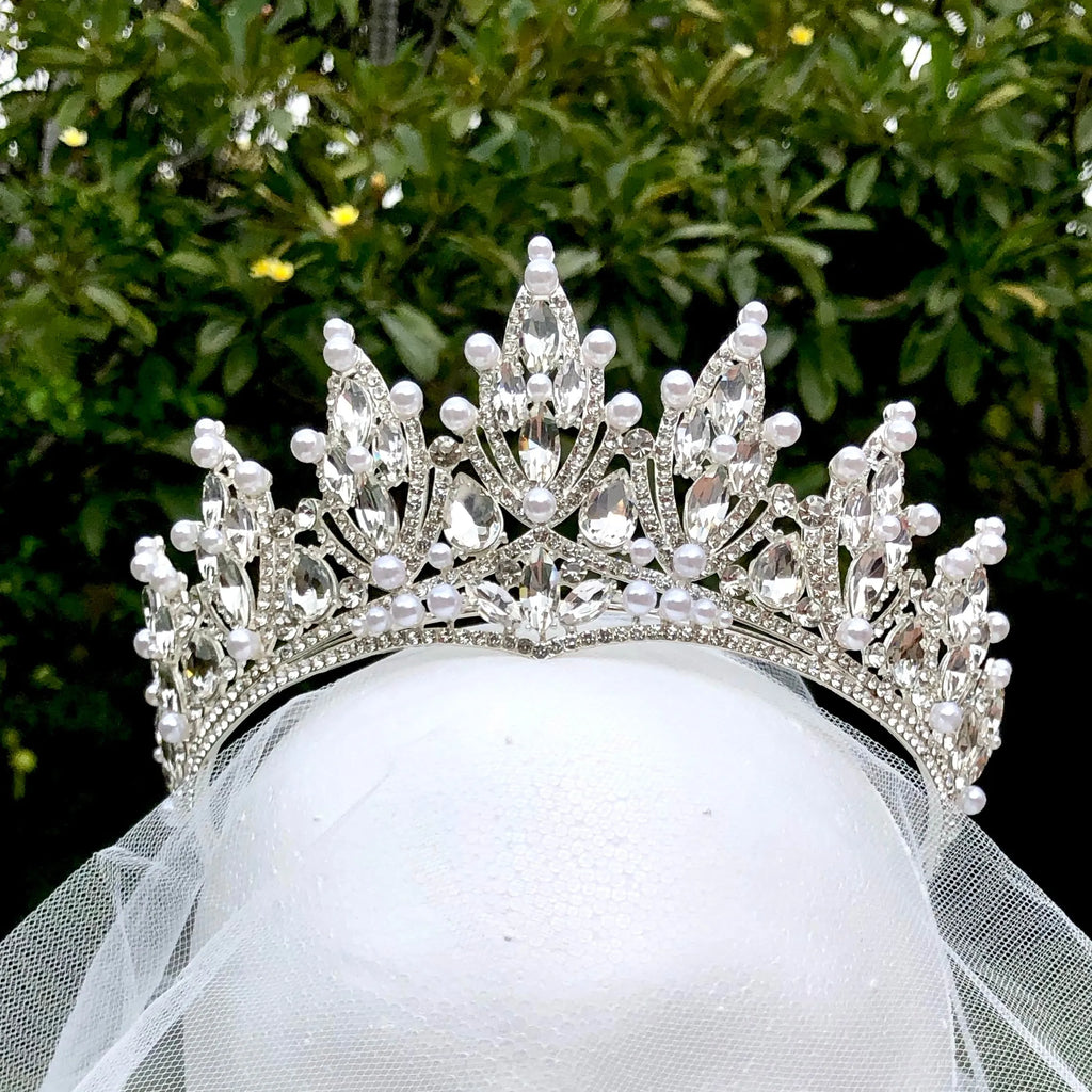 Wedding Hair Accessories - Silver Pearl and Crystal Bridal Tiara
