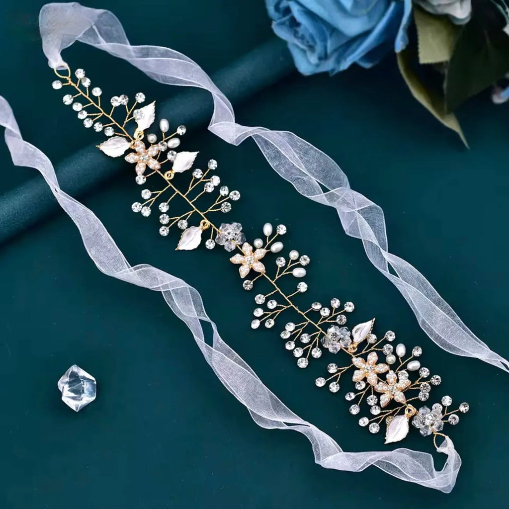 Wedding Hair Accessories - Pearl and Crystal Bridal Long Hair Vine - Available in Silver, Rose Gold and Yellow Gold