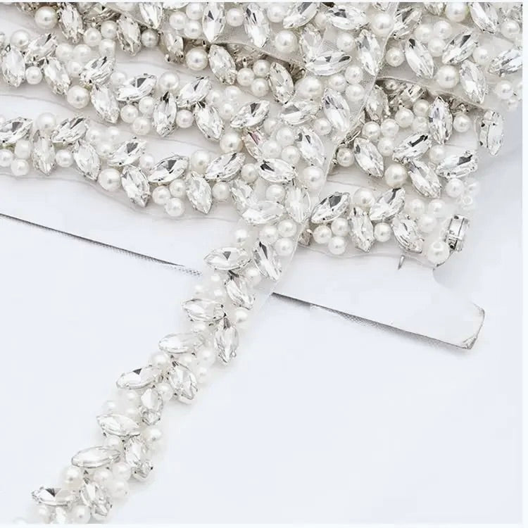 Wedding Accessories - Pearl and Crystal Bridal Belt - Available in Silver and Gold