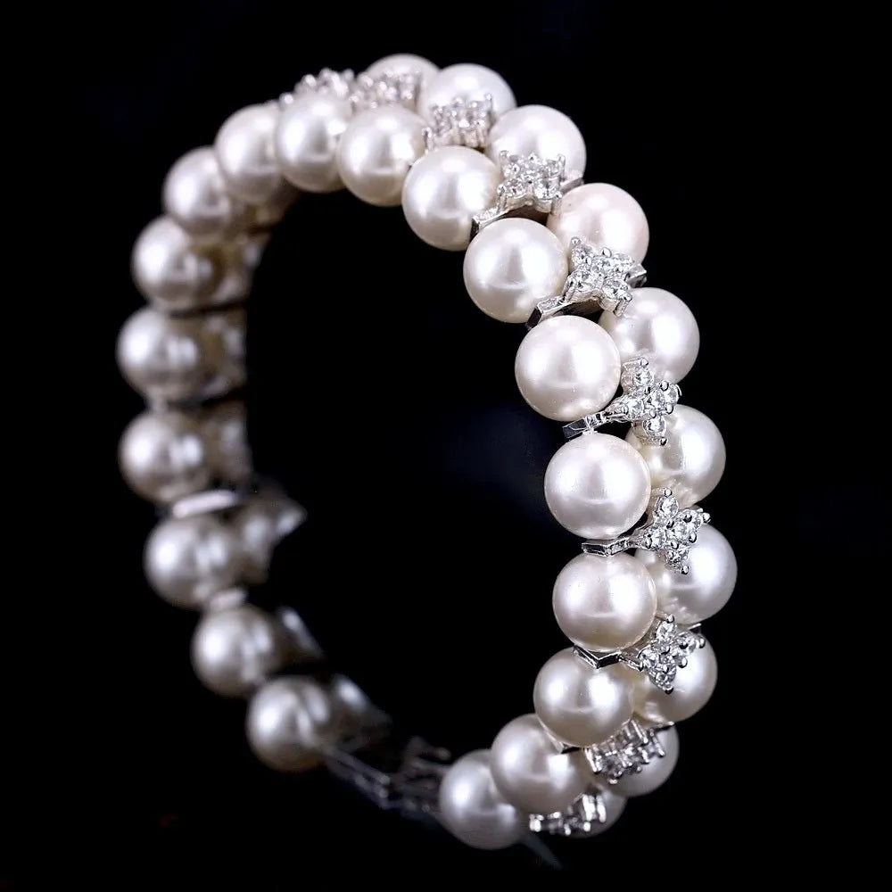 Pearl Wedding Jewelry - Pearl and Cubic Zirconia Bridal Bracelet