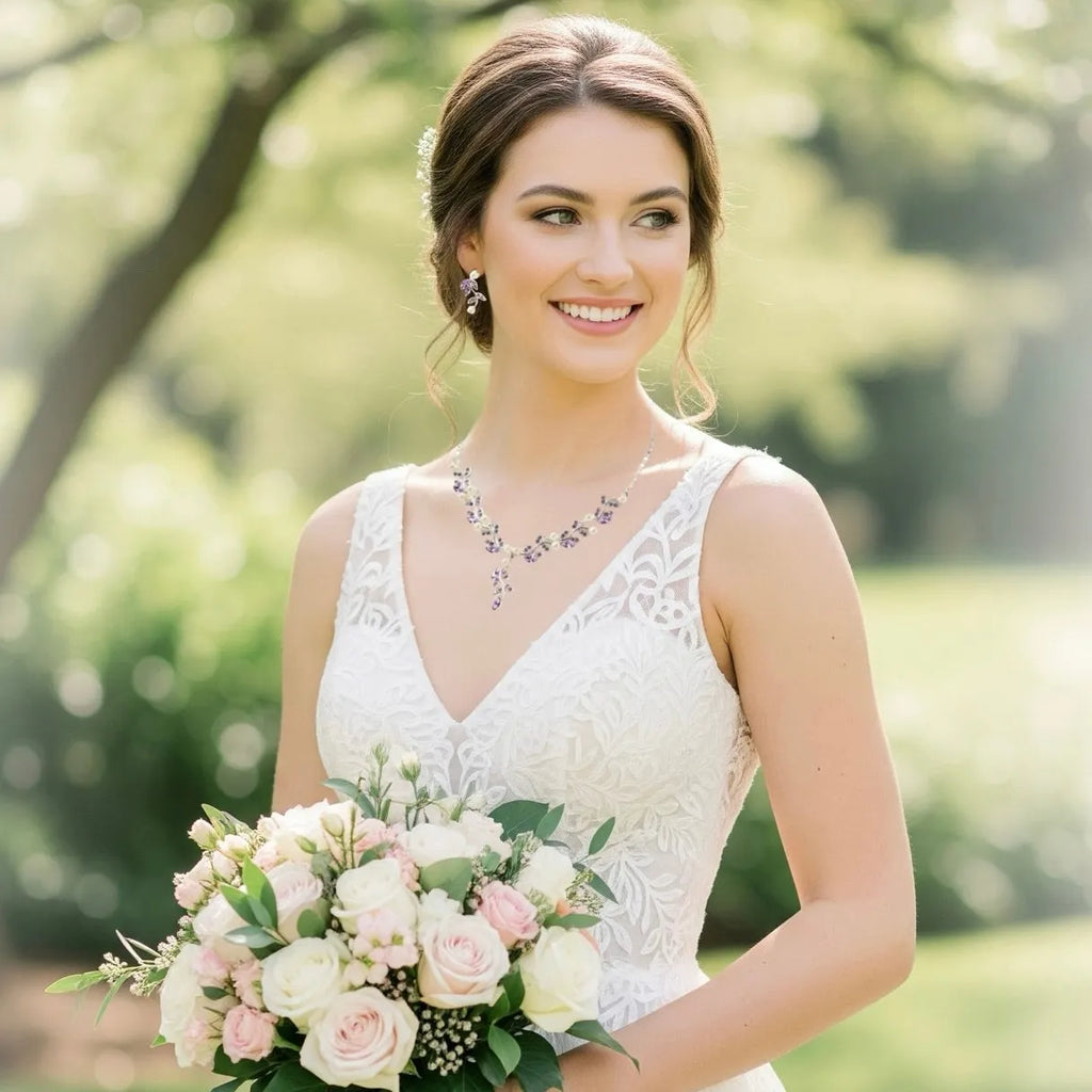 Pearl Wedding Jewelry - Pearl and Lavender Crystal Bridal Jewelry Set