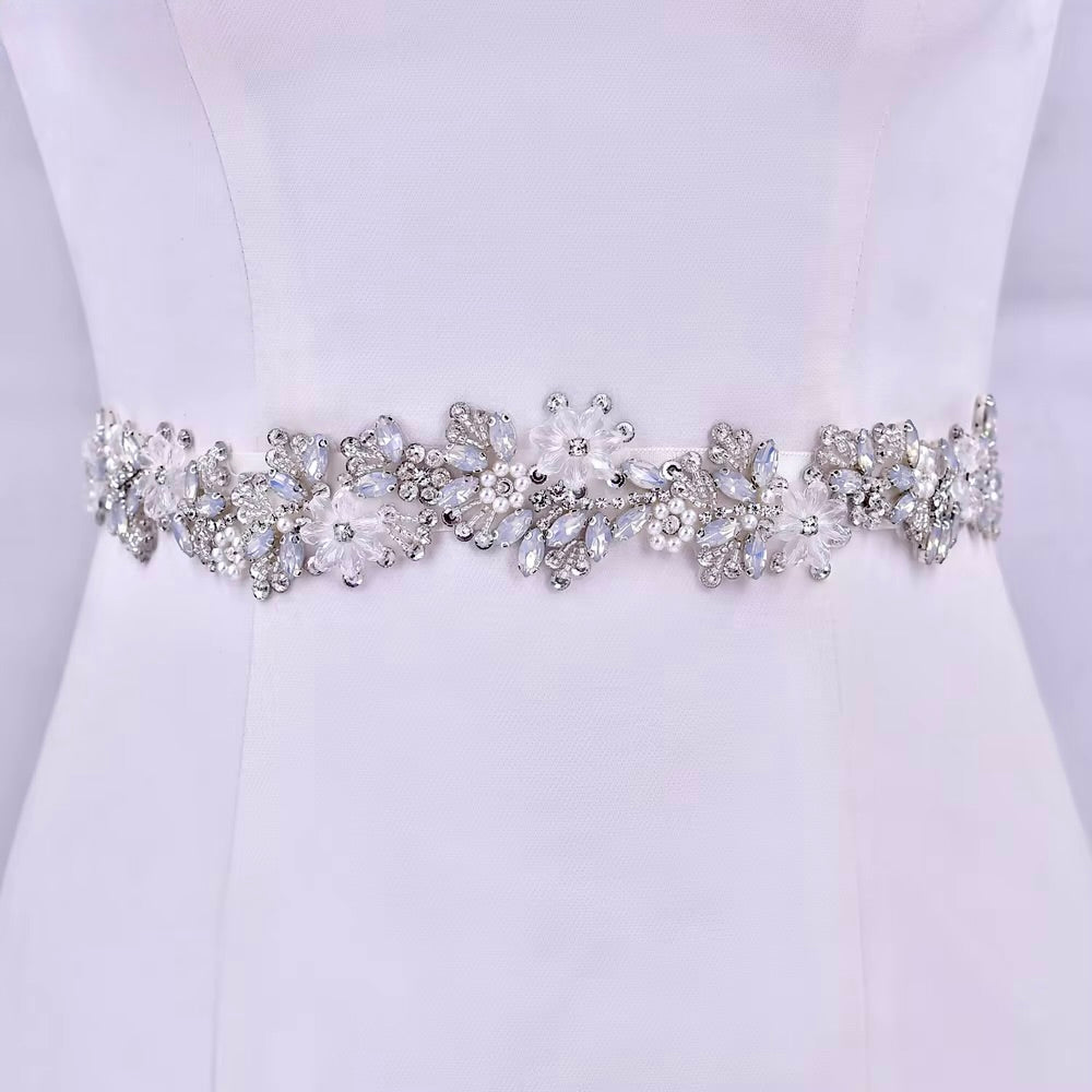 Wedding Accessories - Swarovski Opal and Pearl Bridal Belt/Sash