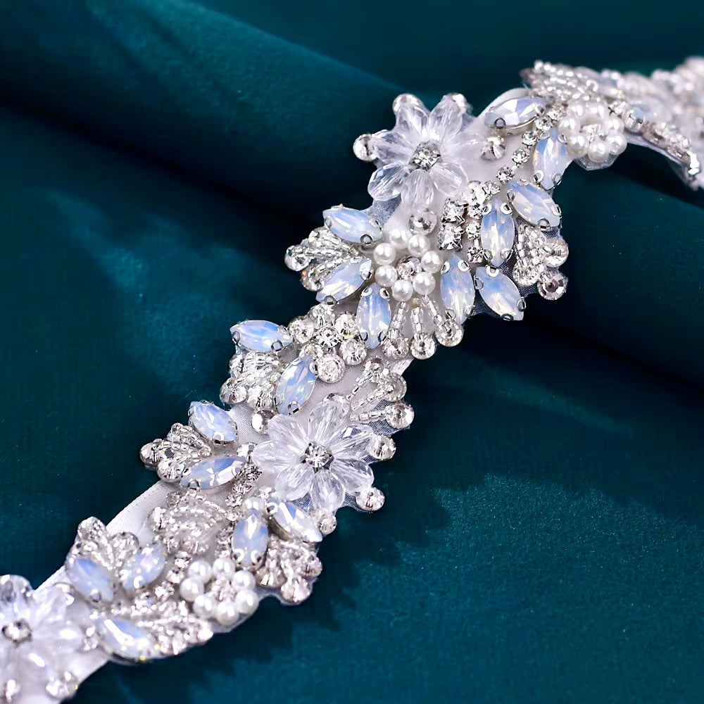 Wedding Accessories - Swarovski Opal and Pearl Bridal Belt/Sash