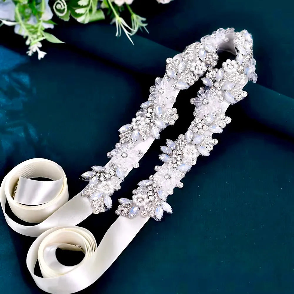 Wedding Accessories - Swarovski Opal and Pearl Bridal Belt/Sash
