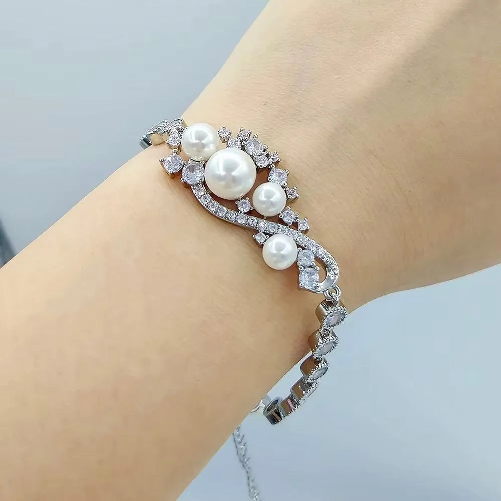 Pearl Wedding Jewelry - Pearl and Cubic Zirconia Bridal Bracelet - Available in Silver and Gold