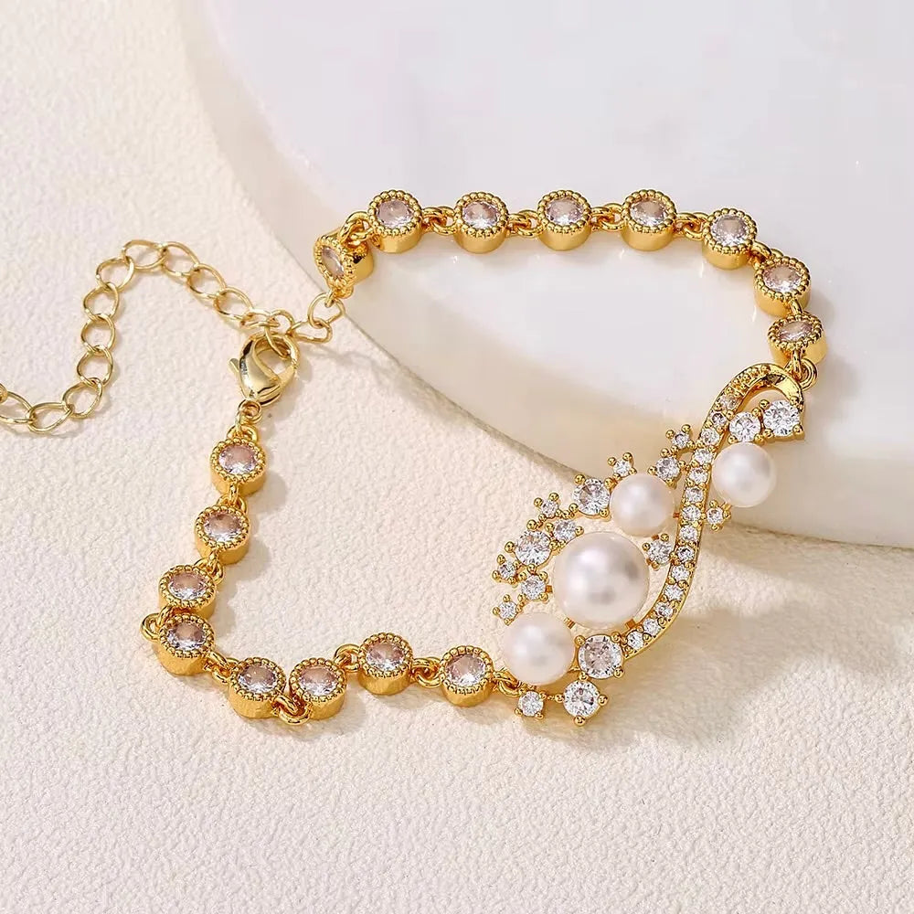 Pearl Wedding Jewelry - Pearl and Cubic Zirconia Bridal Bracelet - Available in Silver and Gold