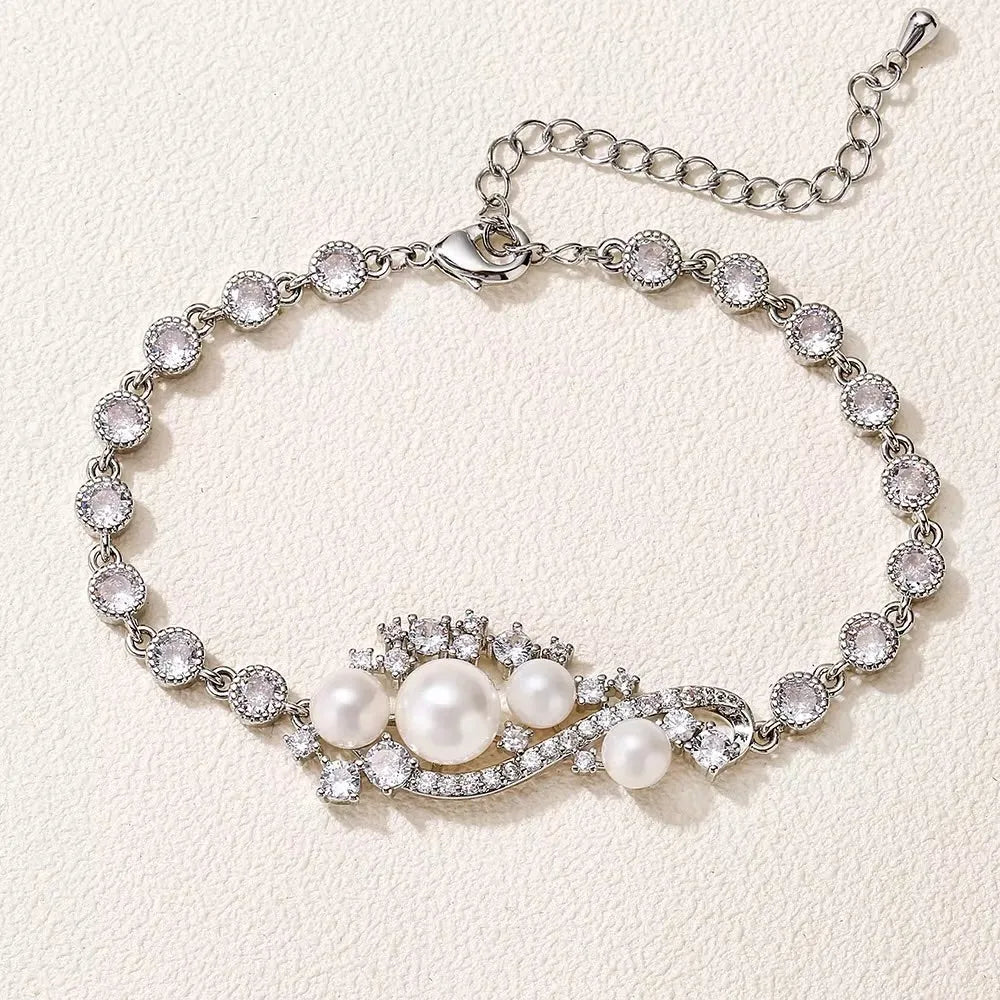 Pearl Wedding Jewelry - Pearl and Cubic Zirconia Bridal Bracelet - Available in Silver and Gold