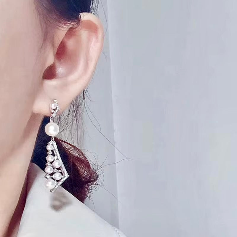 Wedding Jewelry - Pearl and Cubic Zirconia Bridal Earrings