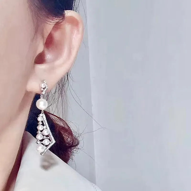 Wedding Jewelry - Pearl and Cubic Zirconia Bridal Earrings