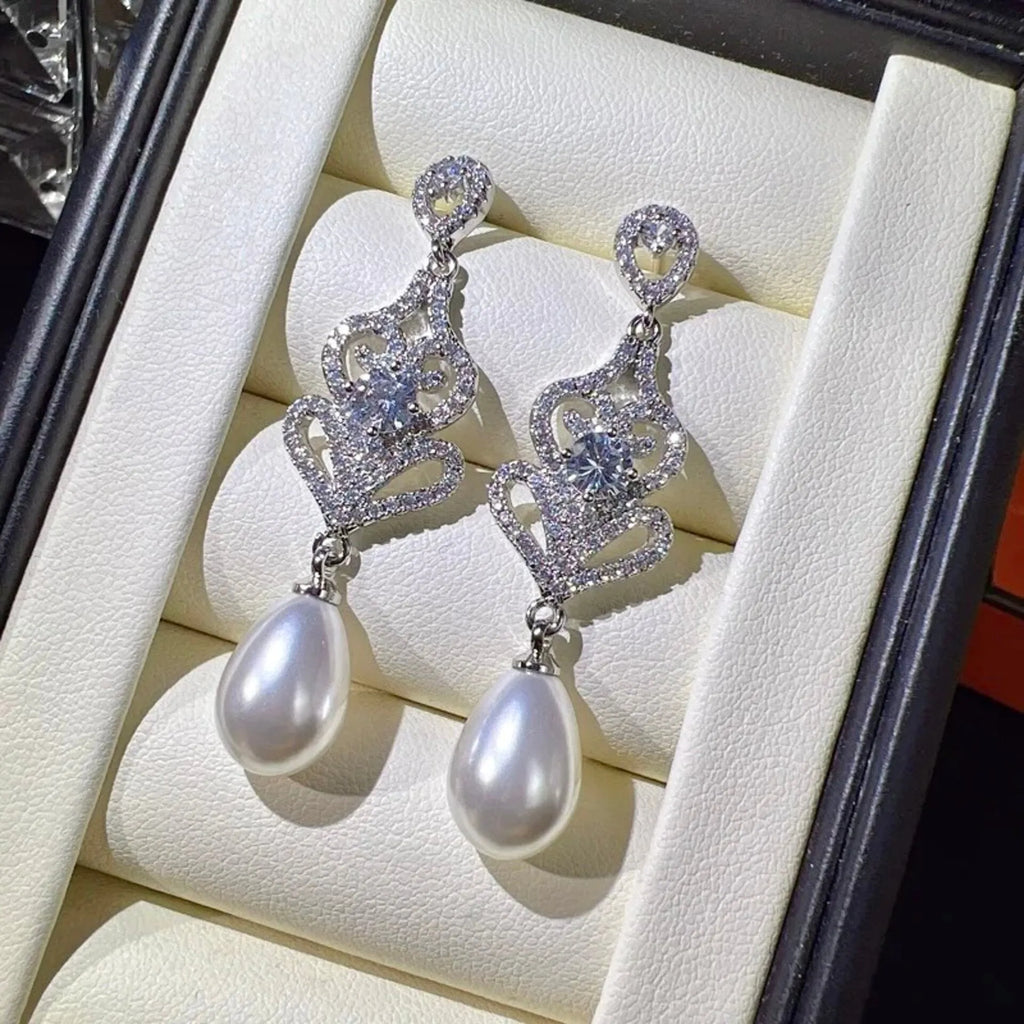 Wedding Jewelry - Pearl and Cubic Zirconia Bridal Earrings