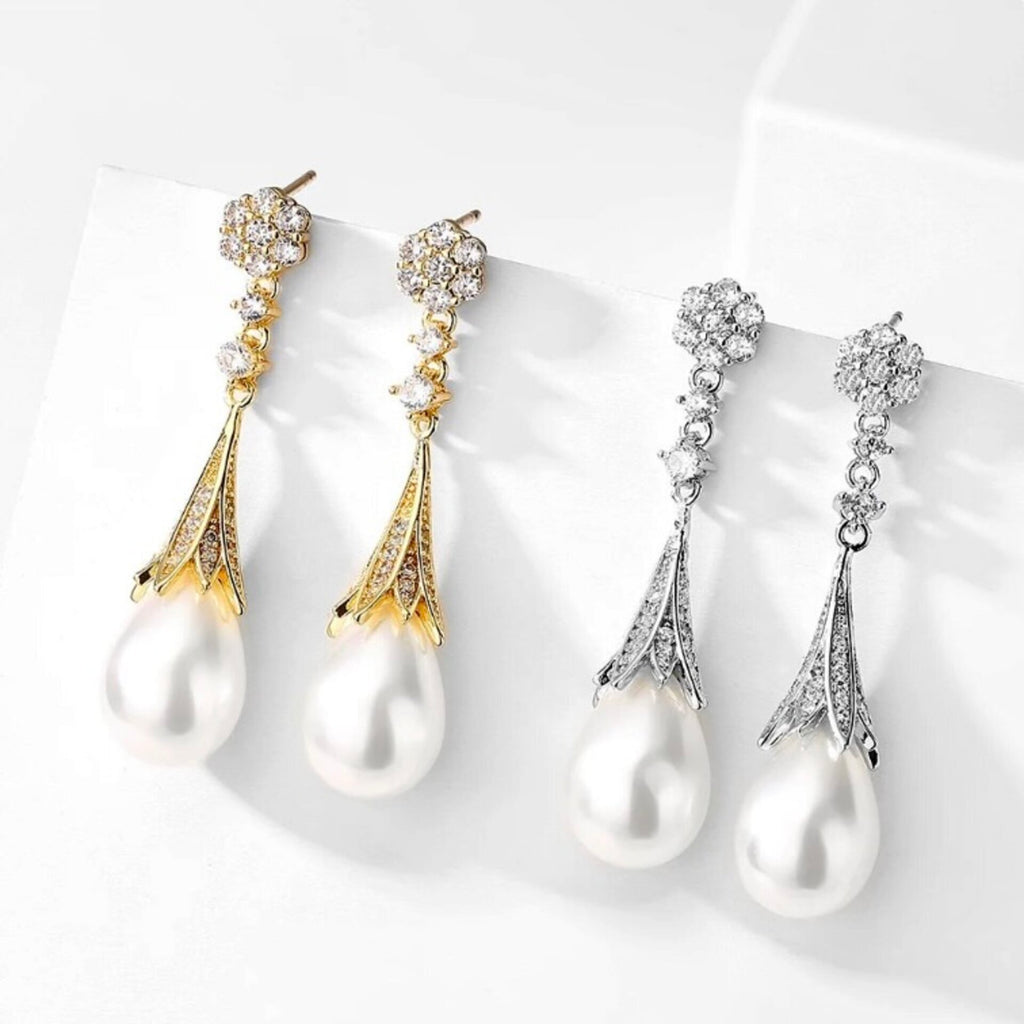 Pearl Wedding Jewelry - Pearl Bridal Earrings - Available in Gold and Silver