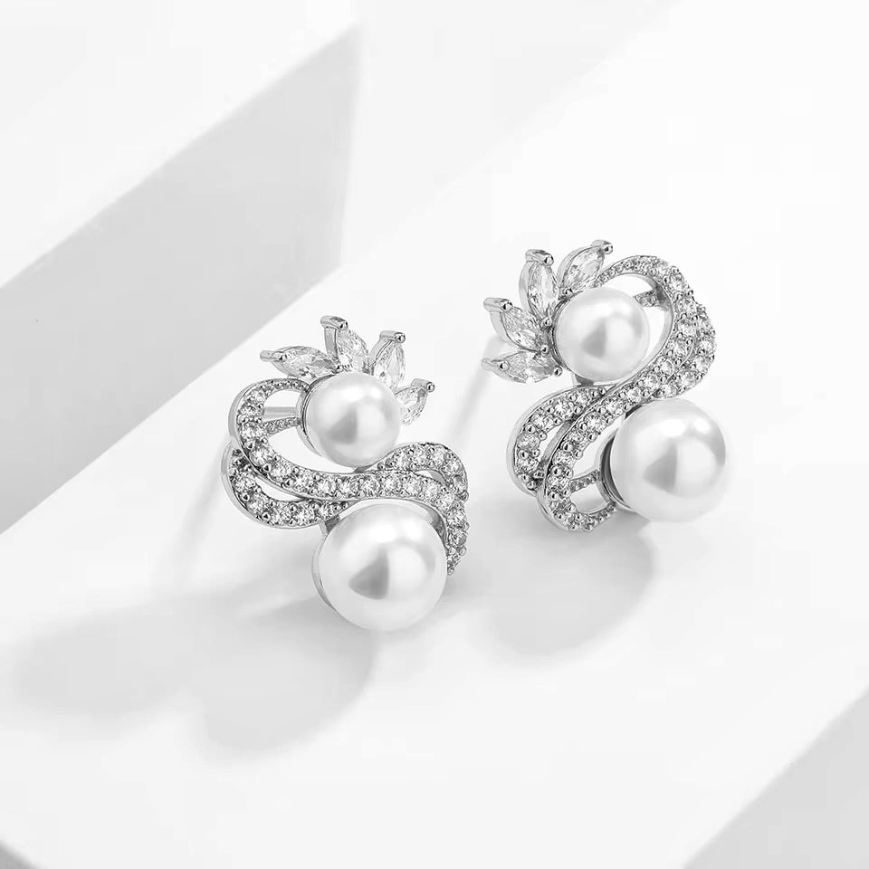Wedding Jewelry - Pearl Bridal Stud Earrings - Available in Silver and Gold
