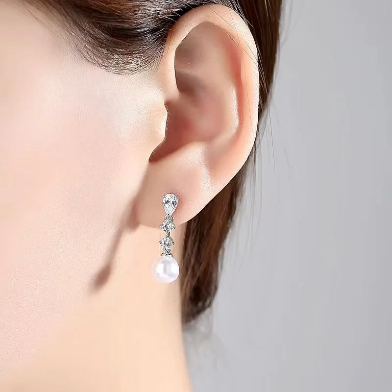 Pearl Wedding Jewelry - Pearl and Cubic Zirconia Bridal Earrings