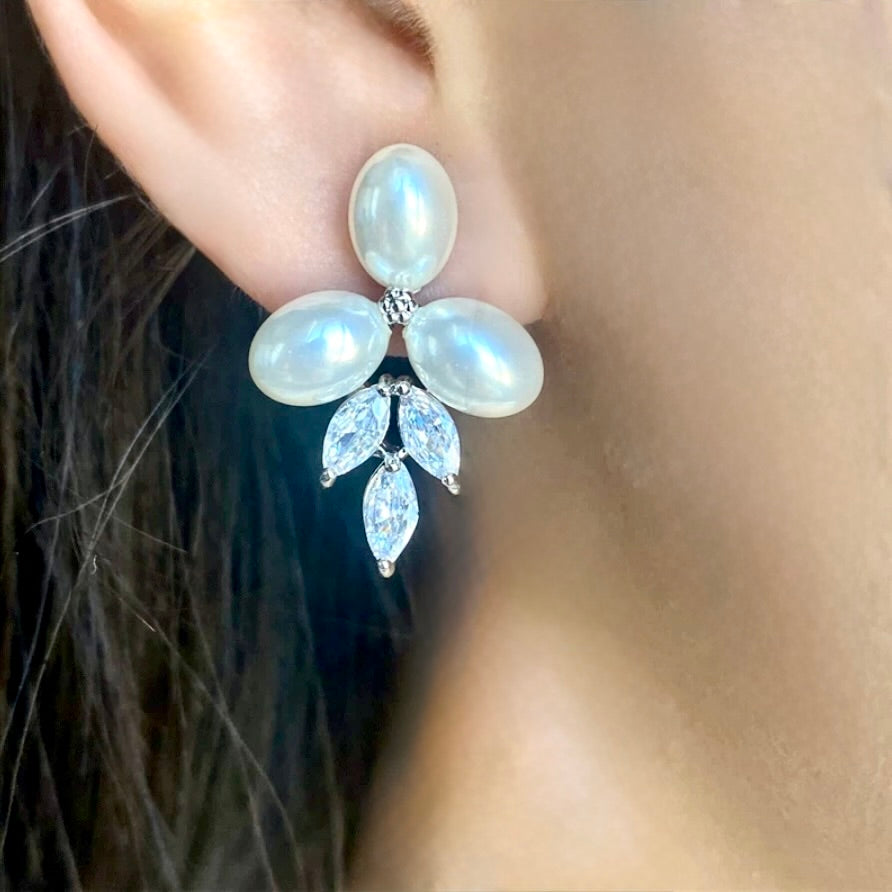 Wedding Jewelry - Pearl and Cubic Zirconia Bridal Earrings - Available in Silver, Rose Gold and Yellow Gold