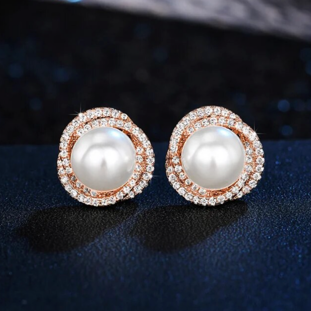 Wedding Jewelry - Pearl and Cubic Zirconia Bridal Earrings - Available in Silver and Gold