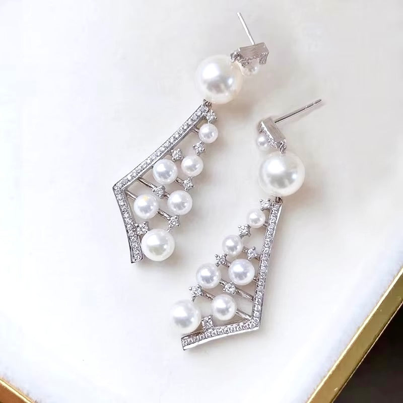 Wedding Jewelry - Pearl and Cubic Zirconia Bridal Earrings