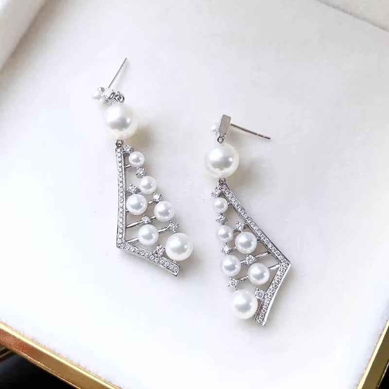Wedding Jewelry - Pearl and Cubic Zirconia Bridal Earrings