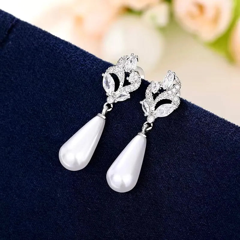 Wedding Jewelry - Pearl and Cubic Zirconia Bridal Earrings