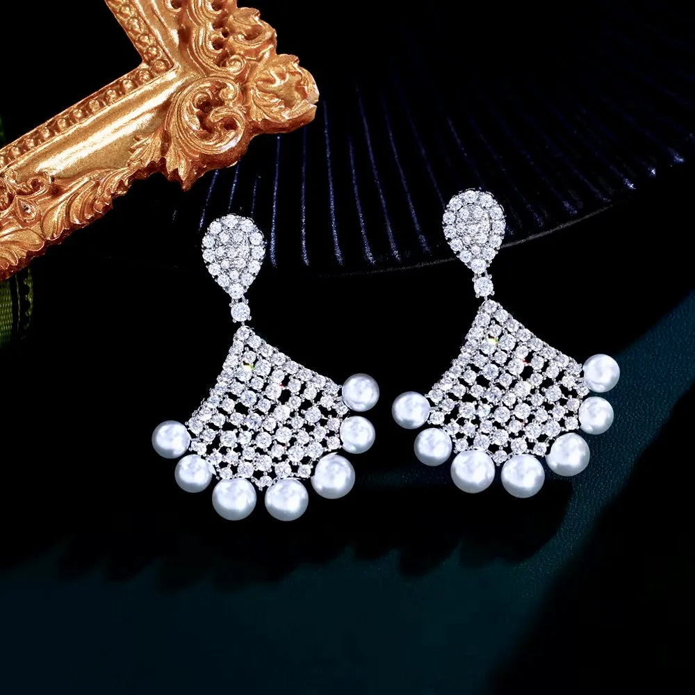 Wedding Jewelry - Pearl and Cubic Zirconia Bridal Earrings