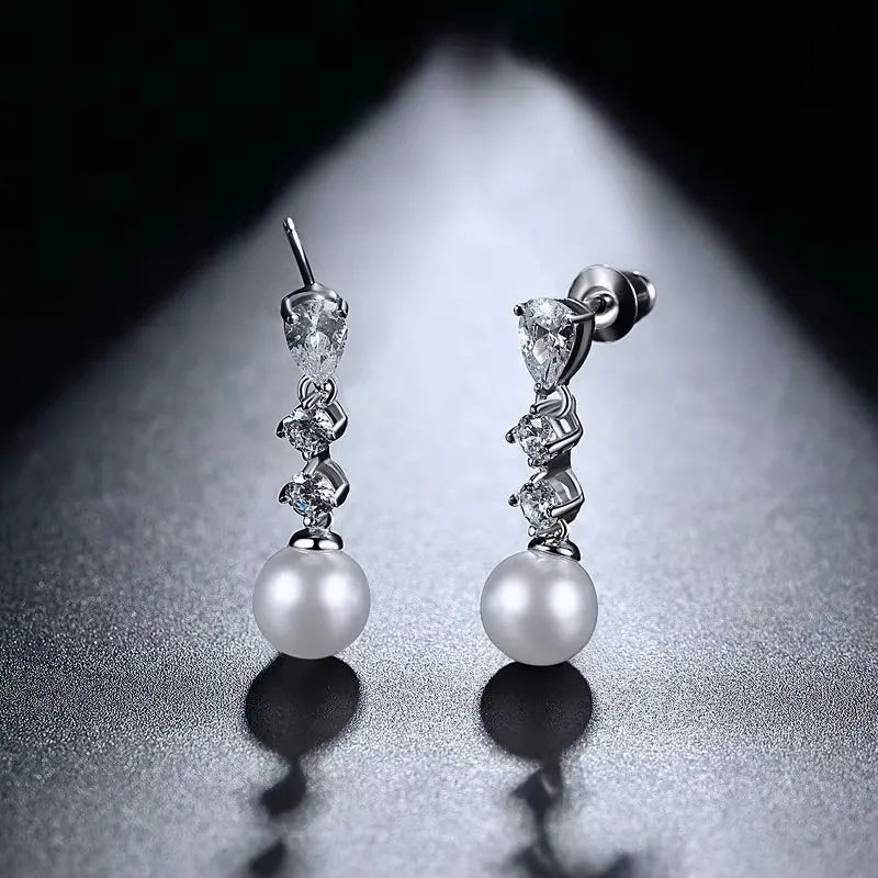 Pearl Wedding Jewelry - Pearl and Cubic Zirconia Bridal Earrings