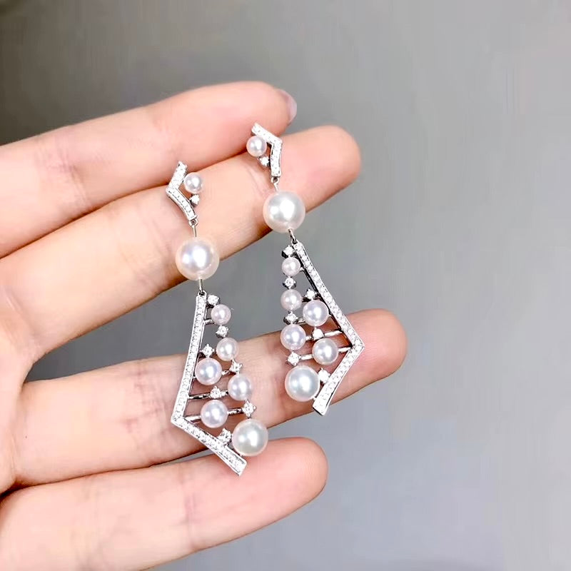 Wedding Jewelry - Pearl and Cubic Zirconia Bridal Earrings
