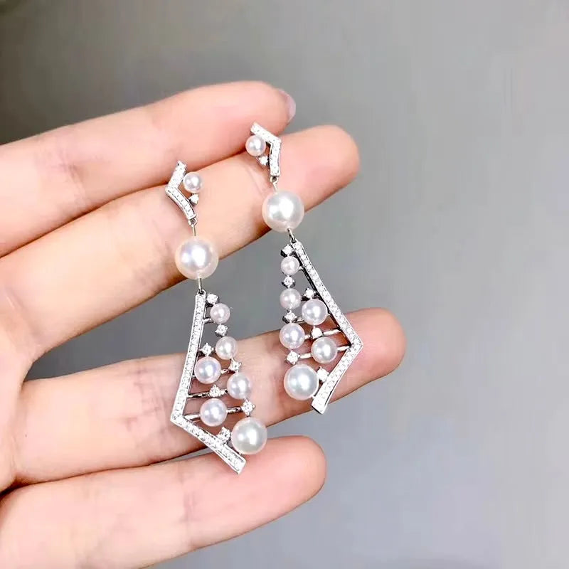 Wedding Jewelry - Pearl and Cubic Zirconia Bridal Earrings