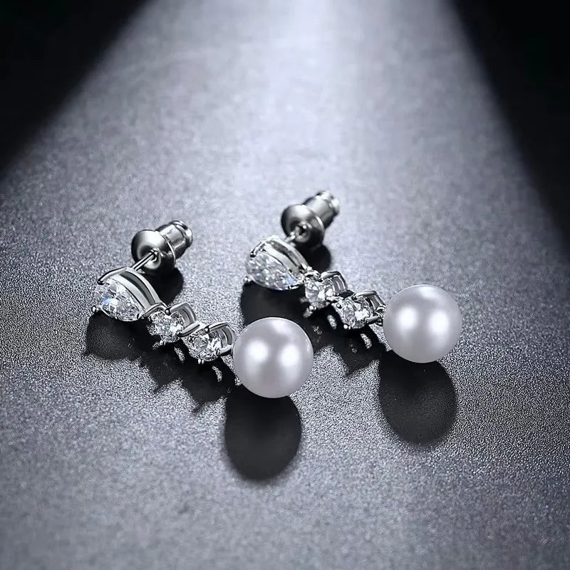 Pearl Wedding Jewelry - Pearl and Cubic Zirconia Bridal Earrings