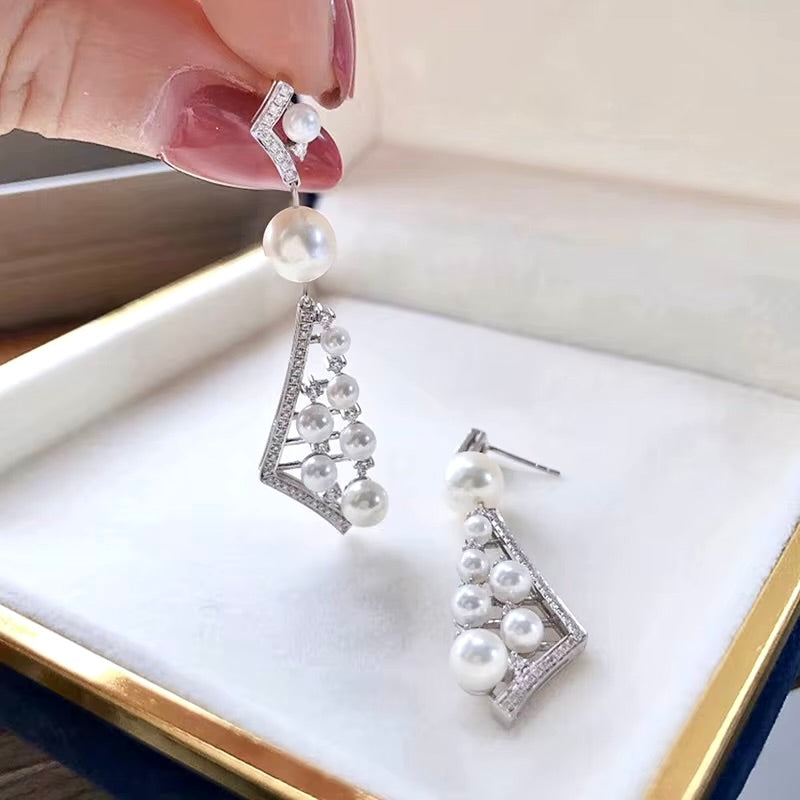 Wedding Jewelry - Pearl and Cubic Zirconia Bridal Earrings