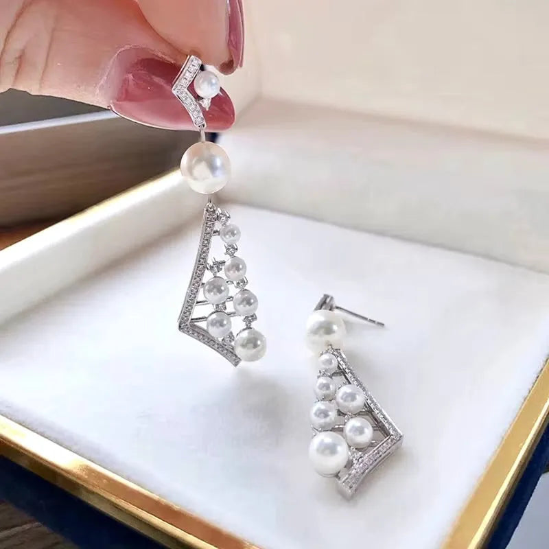 Wedding Jewelry - Pearl and Cubic Zirconia Bridal Earrings