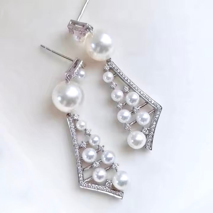 Wedding Jewelry - Pearl and Cubic Zirconia Bridal Earrings