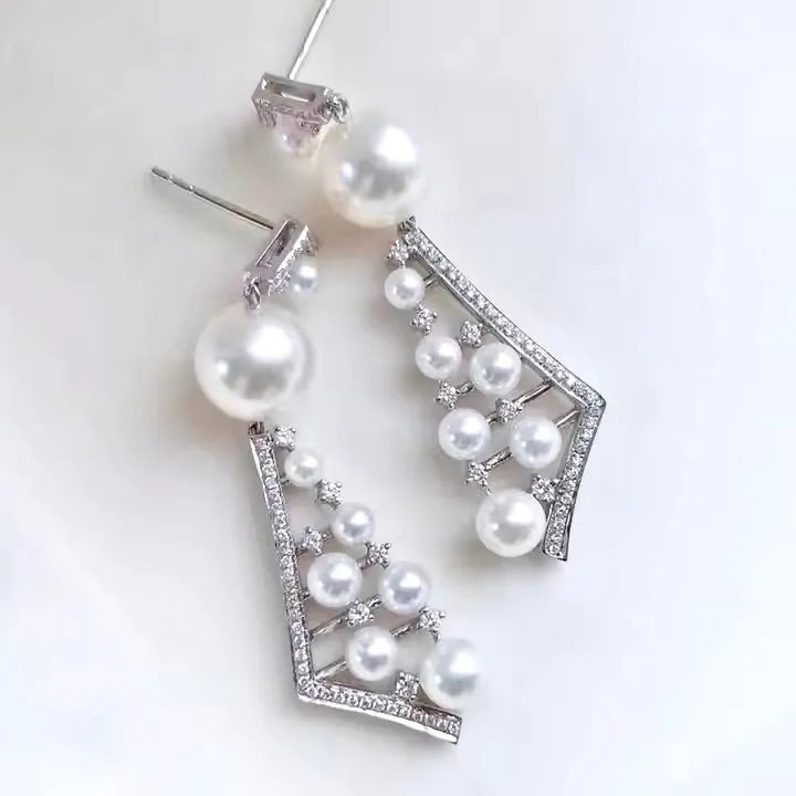 Wedding Jewelry - Pearl and Cubic Zirconia Bridal Earrings