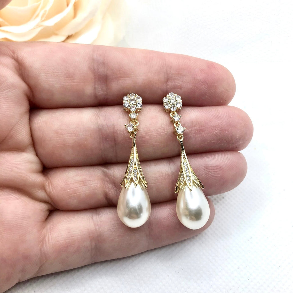 Pearl Wedding Jewelry - Pearl Bridal Earrings - Available in Gold and Silver