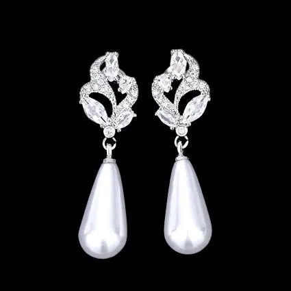 Wedding Jewelry - Pearl and Cubic Zirconia Bridal Earrings