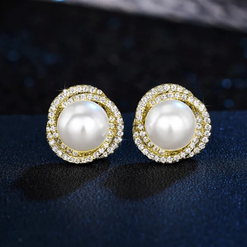 Wedding Jewelry - Pearl and Cubic Zirconia Bridal Earrings - Available in Silver and Gold