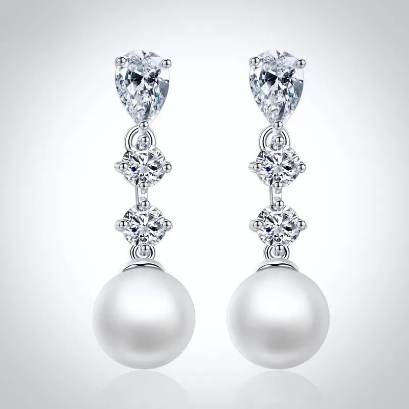 Pearl Wedding Jewelry - Pearl and Cubic Zirconia Bridal Earrings
