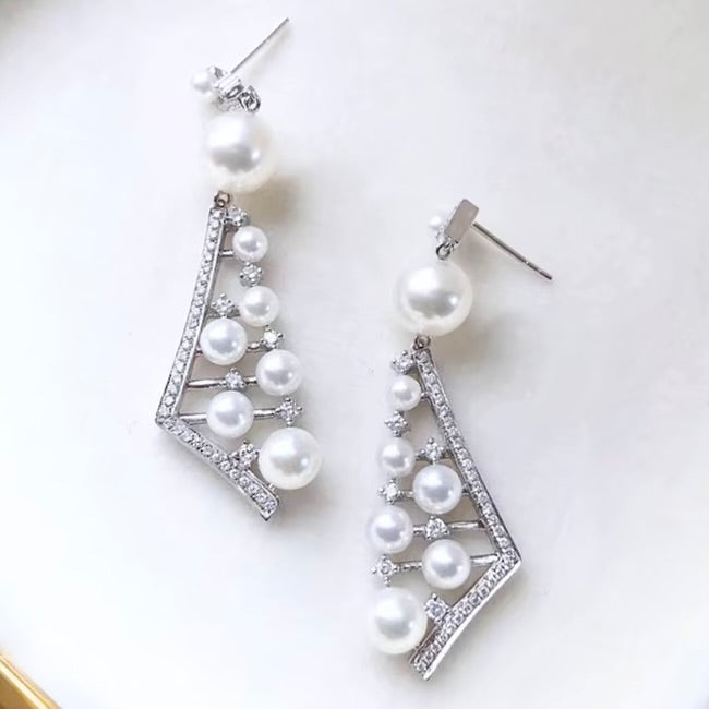 Wedding Jewelry - Pearl and Cubic Zirconia Bridal Earrings