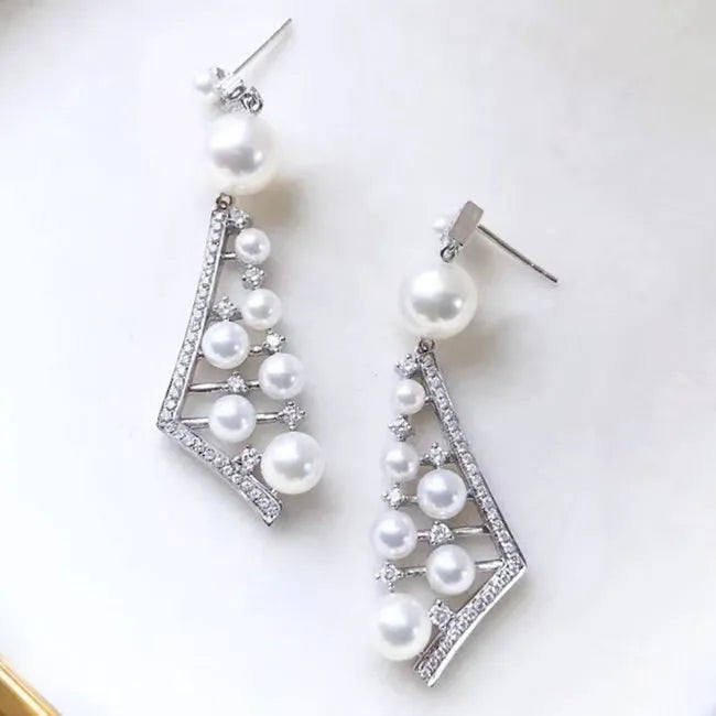 Wedding Jewelry - Pearl and Cubic Zirconia Bridal Earrings