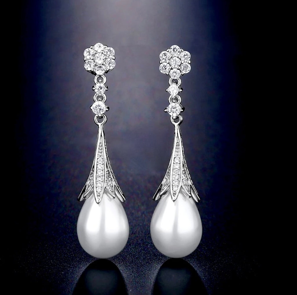 Pearl Wedding Jewelry - Pearl Bridal Earrings - Available in Gold and Silver