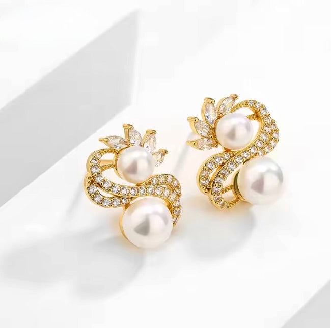 Wedding Jewelry - Pearl Bridal Stud Earrings - Available in Silver and Gold