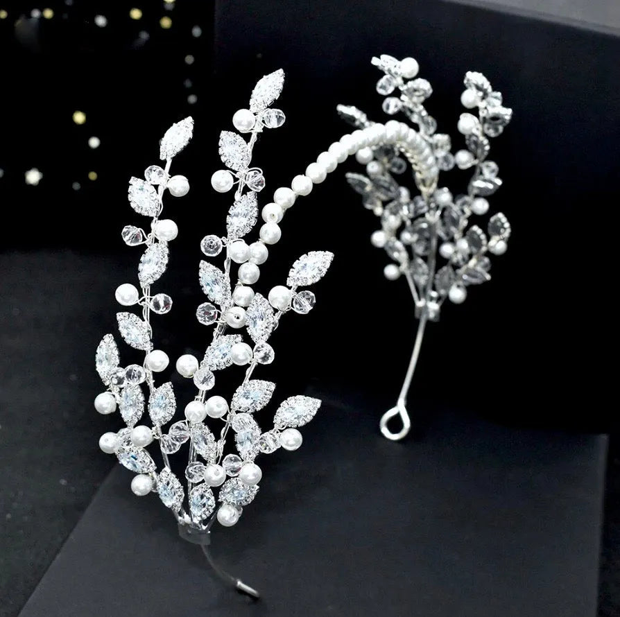 Wedding Hair Accessories - Pearl and Crystal Bridal Headband - Available in Silver and Gold