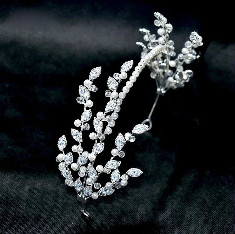 Wedding Hair Accessories - Pearl and Crystal Bridal Headband - Available in Silver and Gold