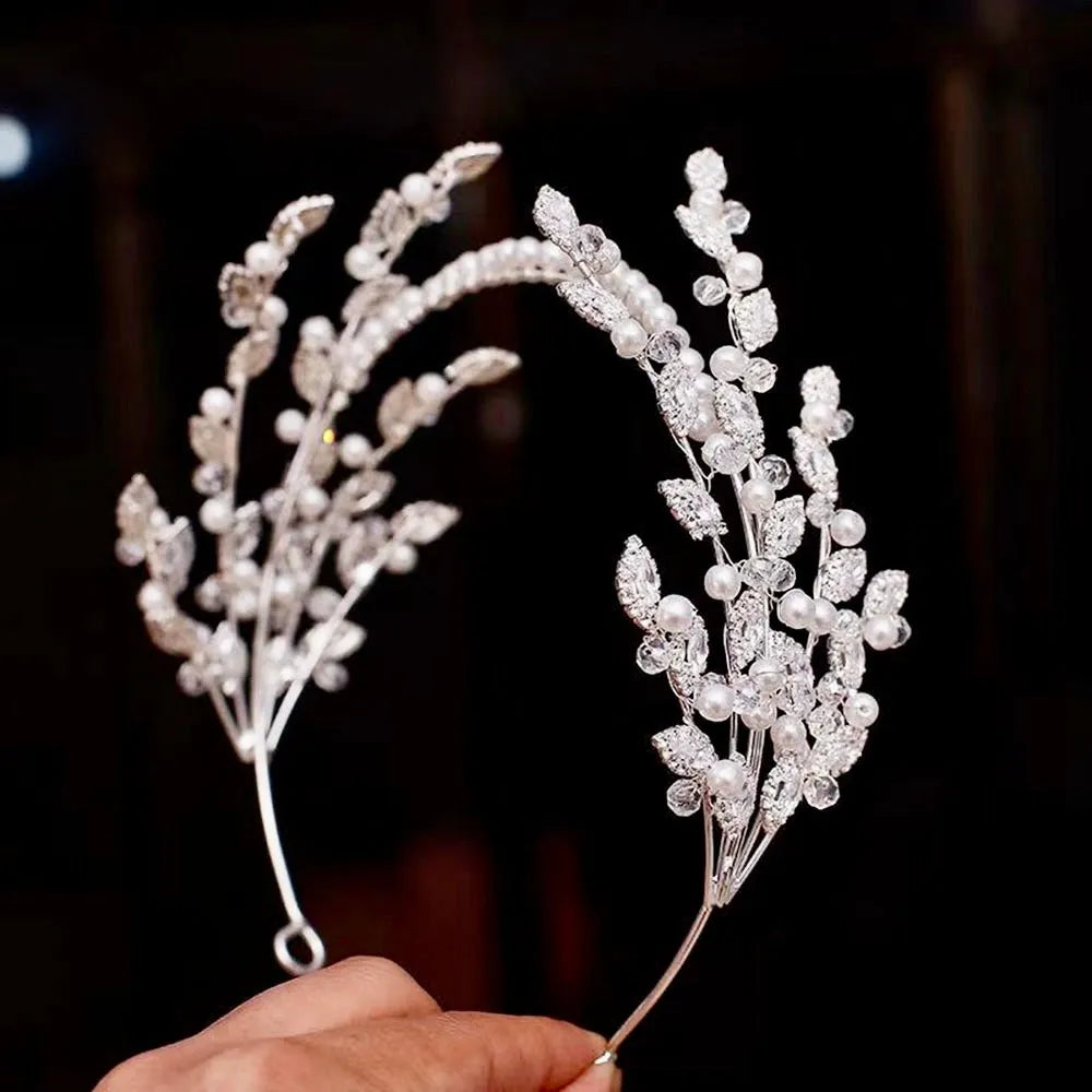 Wedding Hair Accessories - Pearl and Crystal Bridal Headband - Available in Silver and Gold